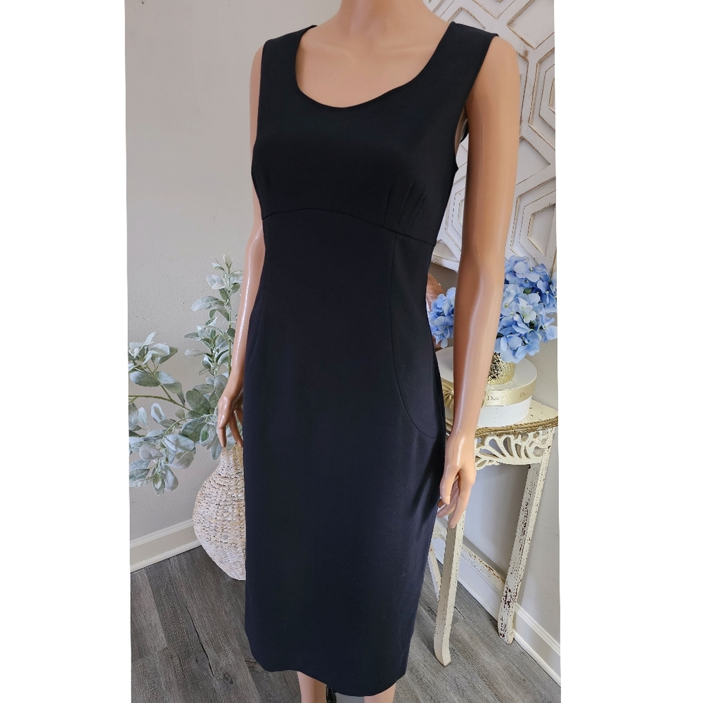 Lafayette 148 NY Indigo Spring Mist Sleeveless Sheath Midi Classic Dress